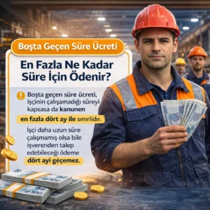 İnşaat Ortamında Çalışan Işçi Elinde Para Ile Boşta Geçen Süre Ücreti Ve Dört Ay Sınırını Anlatan Görsel